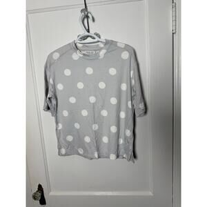 Rachel Zoe Grey White Polka Dot Boxy Short Sleeve Mock Neck Top Women's Small